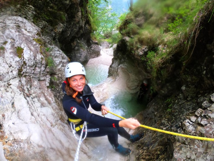 Canyoning in Fratarica canyon in Triglav national park.