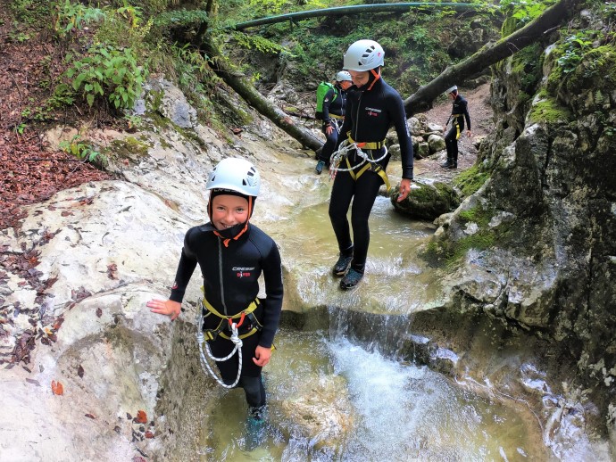 family canyoning near lake Bohinj